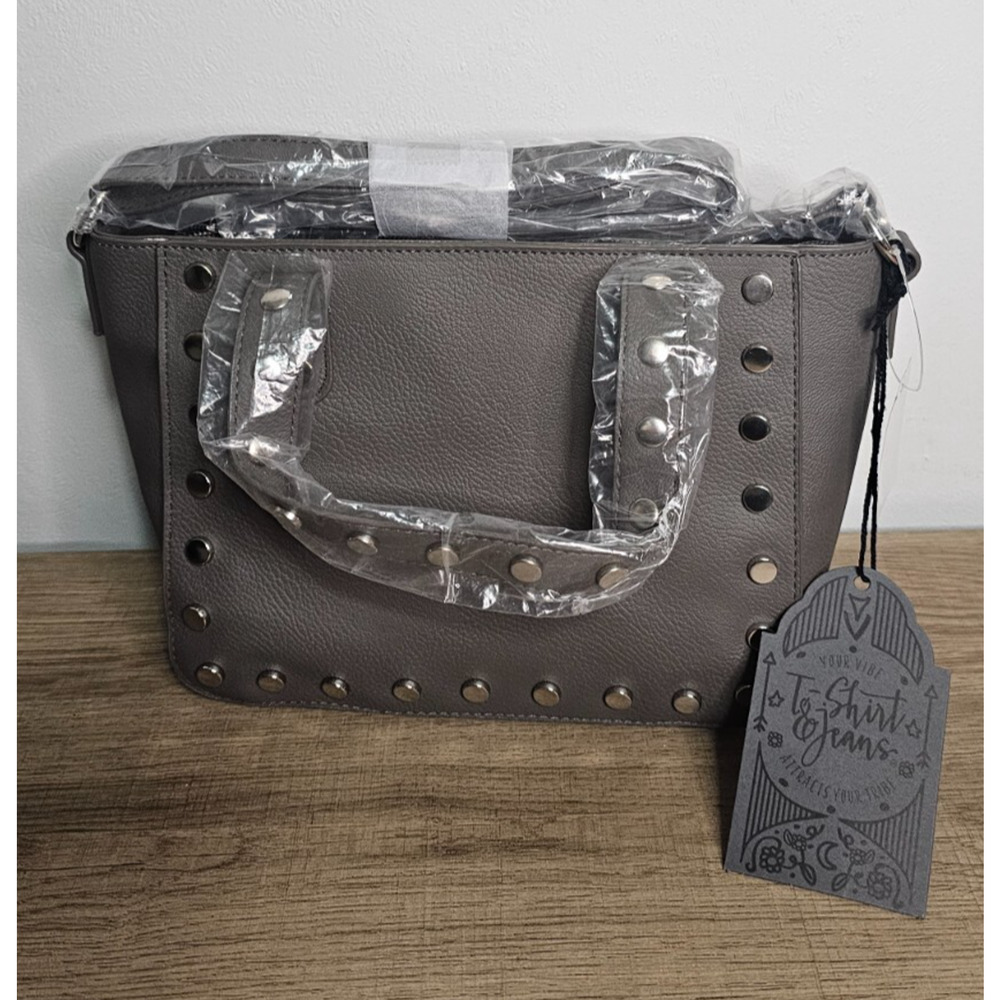 T-Shirt and Jeans Women's Purse/Handbag Gray w/ Silver Studs New with Tags $42
